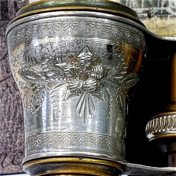 Antique Opera Glasses Binoculars "Chevalier Paris" France 1898-1900 Floral Leaf - Picture 14 of 15